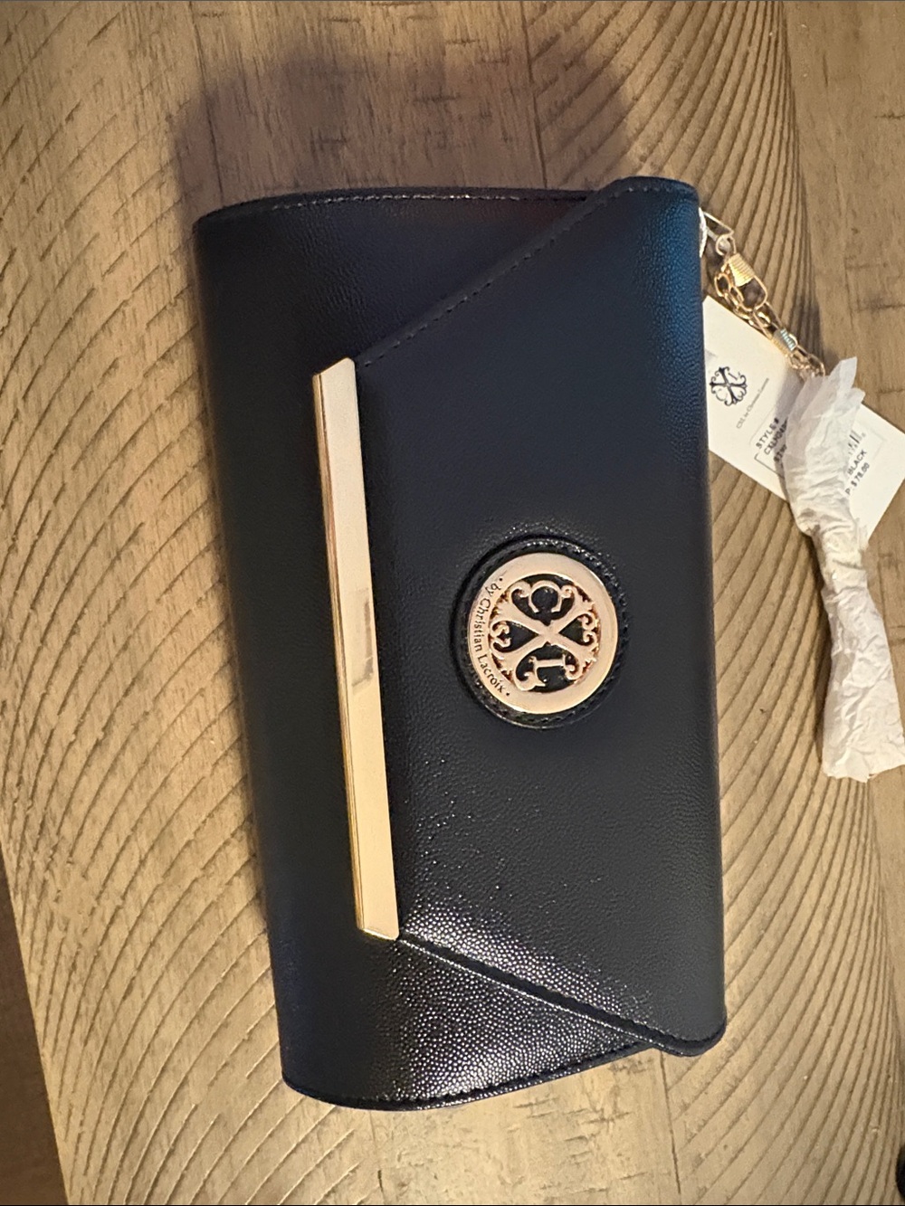 636 Christian Lacroix Black Clutch with Gold Logo Medallion